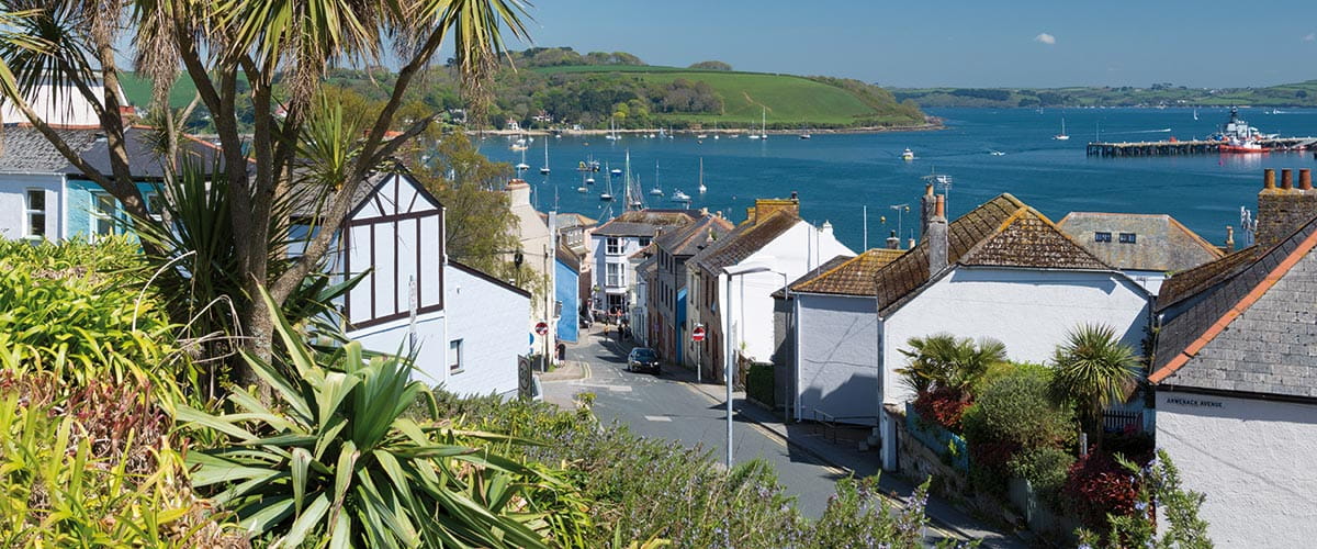 A view towards the harbour in Falmouth in Cornwall, England, United Kingdom